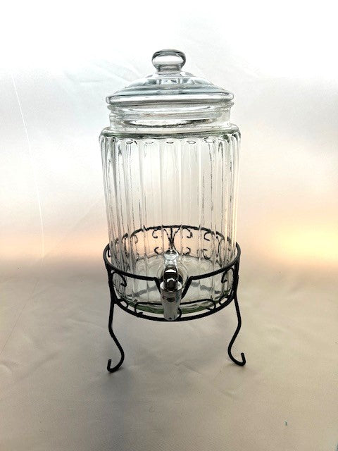 Beverage Dispenser Clear Glass Ribbed on Stand