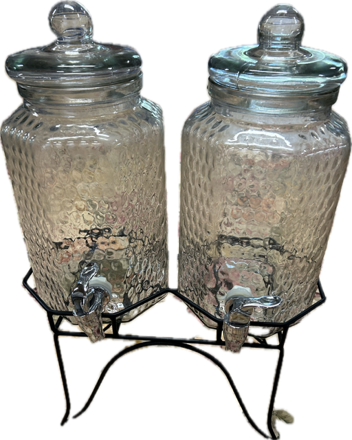 Beverage Dispenser Clear Glass Double on Stand