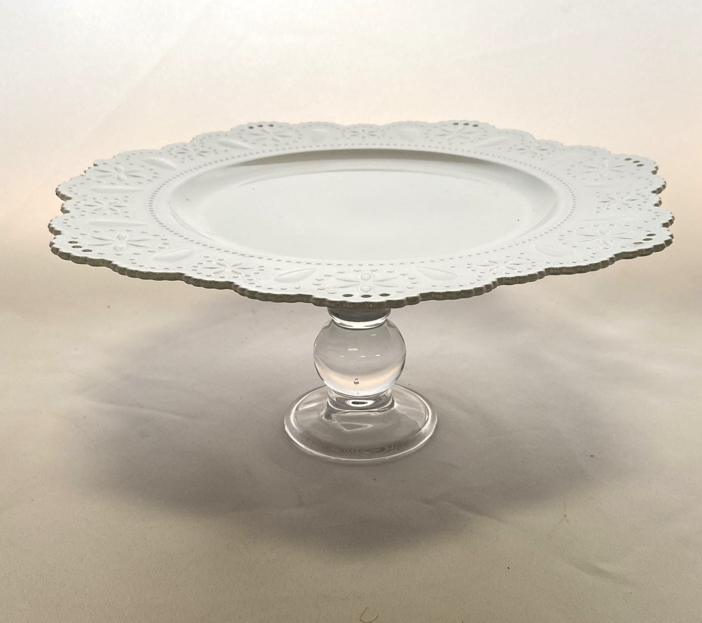 Dessert Cake Stand Clear Glass and White Plastic Footed
