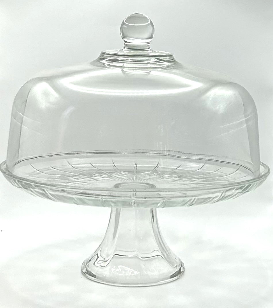 Dessert Cake Stand Clear Glass Footed Covered