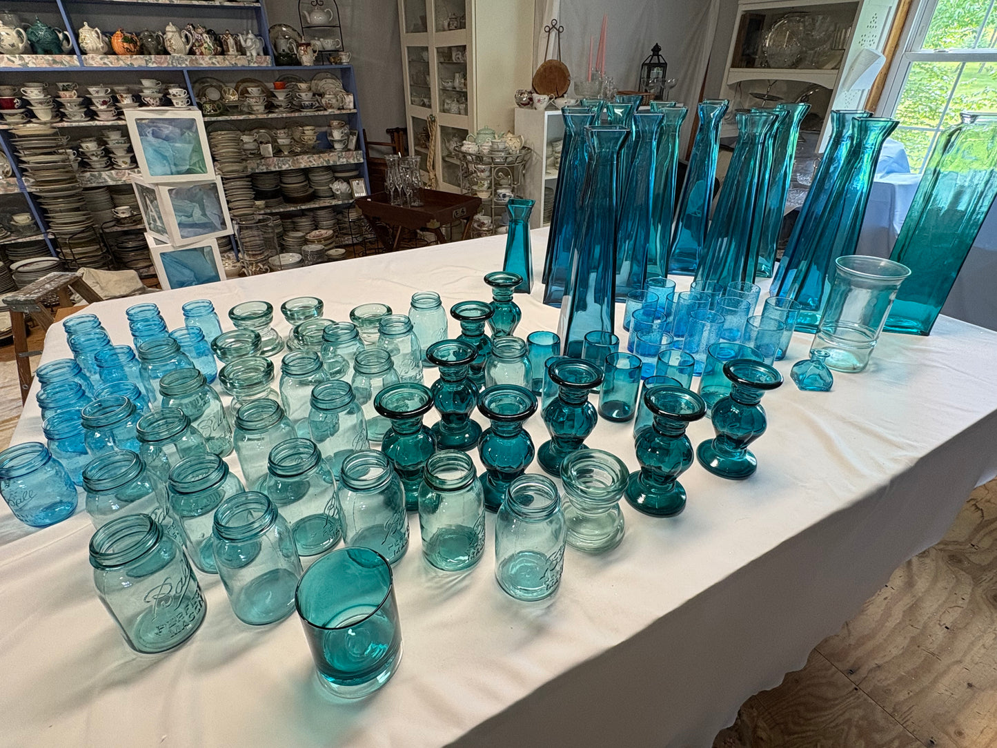 Vases Square Fluted Turquoise Tall Glass