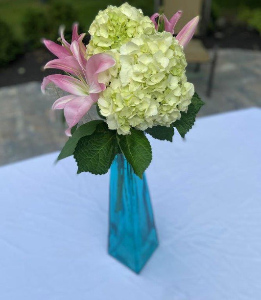 Vase Square Fluted Turquoise Glass 21"